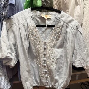 Light Blue Embroidered Button-Front Women's Blouse by Anna Cate